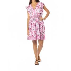 NEW BINDU celine floral mini dress in pink/white